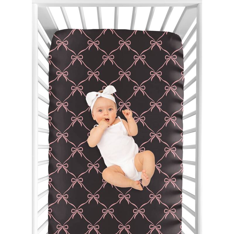 Sweet Jojo Designs Black and Pink Bows Girl Fitted Crib Sheet -for Shabby Ballerina Ballet Collection Vintage Coquette Aesthetic