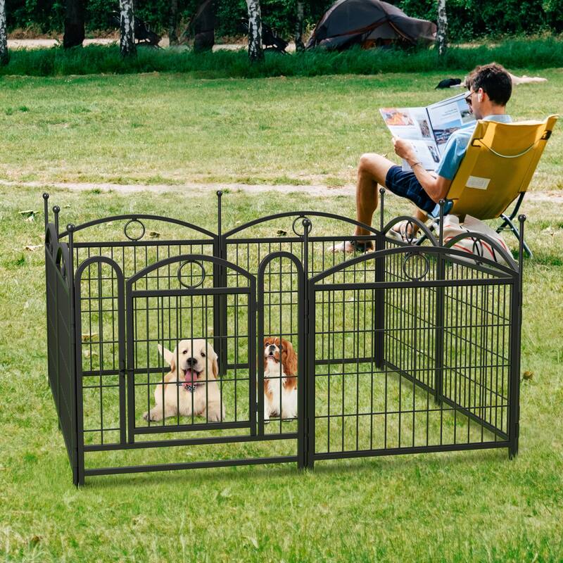 Dog Playpen 24 inch 8 Panels Metal Dog Pen Pet Dog Fence with Doors, Heavy Duty Dog Fence Puppy Pen Foldable Pet Exercise Pen