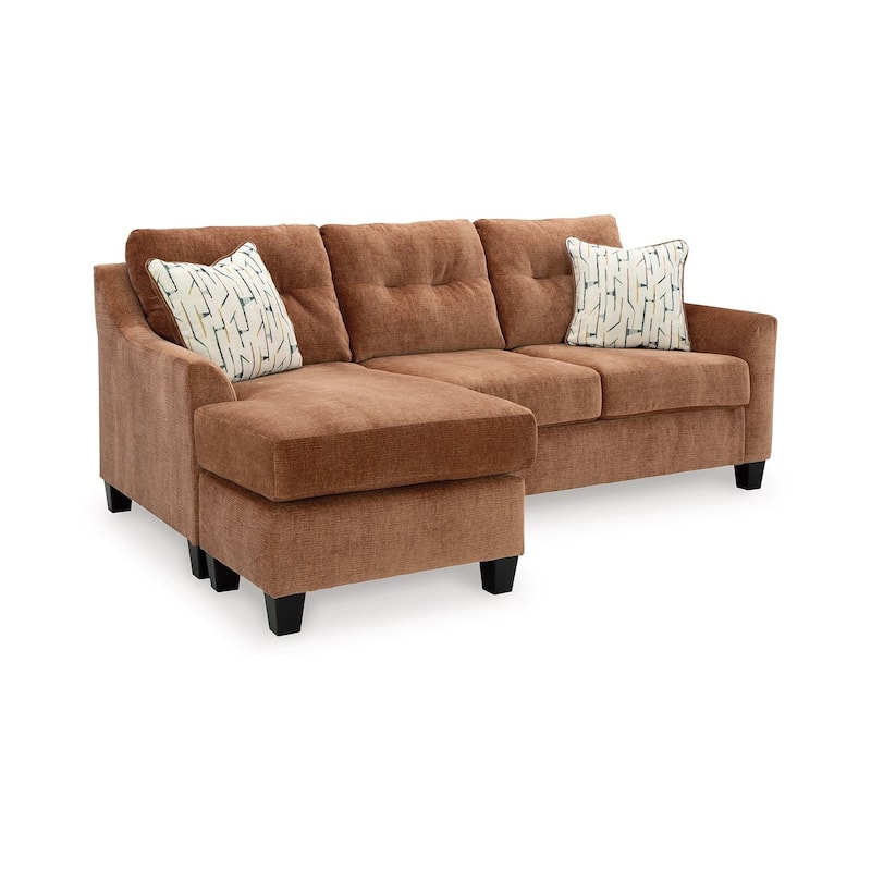 Emilia Sofa Chaise Sectional, 2 Pillows, Clay Brown Polyester 88 Inch