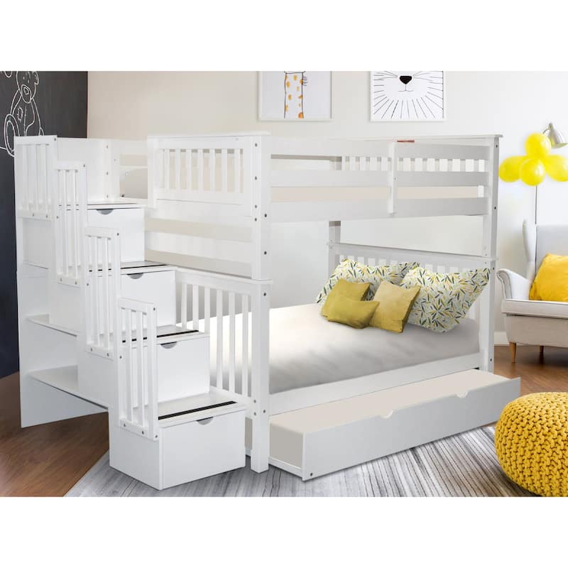 Taylor & Olive Trillium Full over Full Stairway Bunk Bed, Full Trundle - White