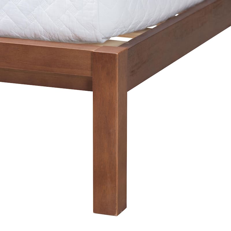 Raewyn Wood Platform Bed - Low Profile Bed Frame with Decorative Rattan Weave Inlay and Rounded Headboard, Queen