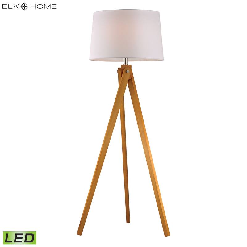 Elk Home Wooden Tripod Natural With White Shade 1 Light Floor Lamp