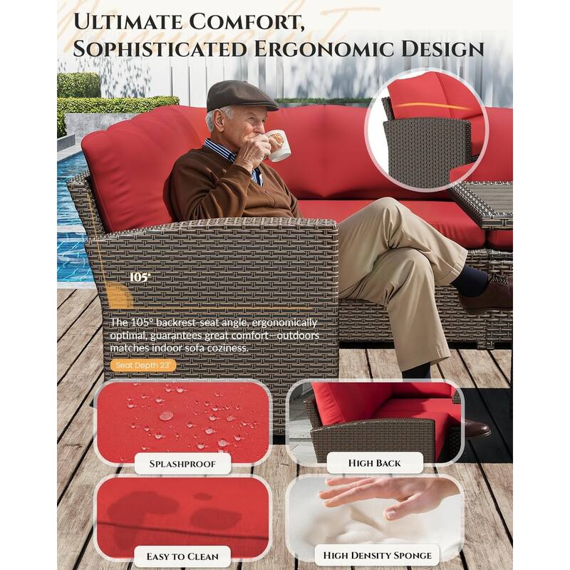 AECOJOY 7 Pieces Patio Furniture Set Outdoor Sectional Sofa Rattan Conversation Set