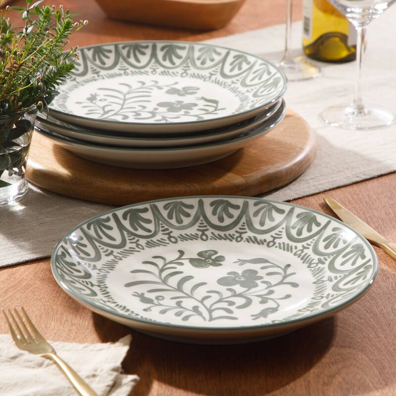 Bloomhouse - 2-Time Oprah's Favorite Things - Valencia Flor 4 Piece 10.75" Dinner Plate Set, Stoneware Floral Decal Design