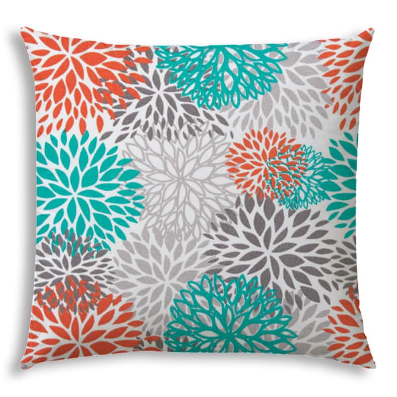 HomeRoots 20" Gray Orange and White Floral Indoor Outdoor Throw Pillow Cover - 19.5' X '19.5' X '0.25