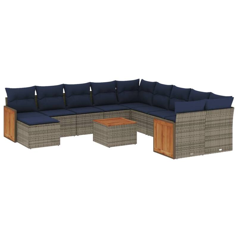 vidaXL 11/12 Piece Patio Sofa Set with Cushions Black/Gray Poly Rattan - 21.7 x 24.4 x 27.2