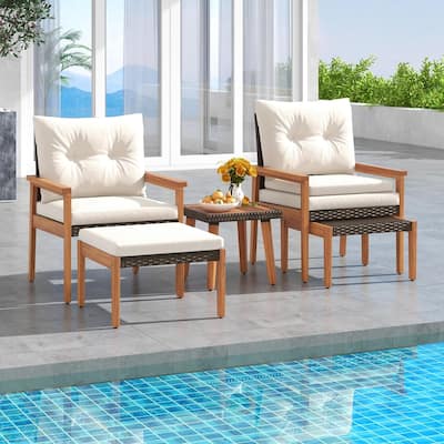 5PCS Rattan Patio Conversation Set Wicker Chairs Outdoor Furniture Set