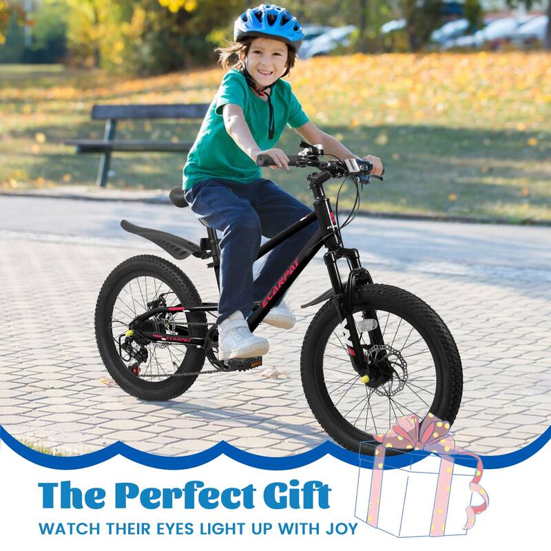 20 Inch Kids Mountain Bike with Front Suspension, 7-Speed, Steel Frame, Boys & Girls Ages 6-12