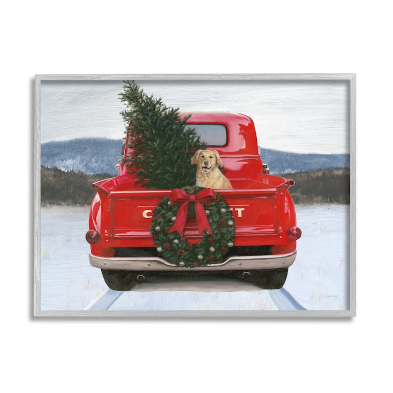 Stupell Holiday Tree in Truck Framed Giclee Art Design by James Wiens - 20 x 16 - Grey