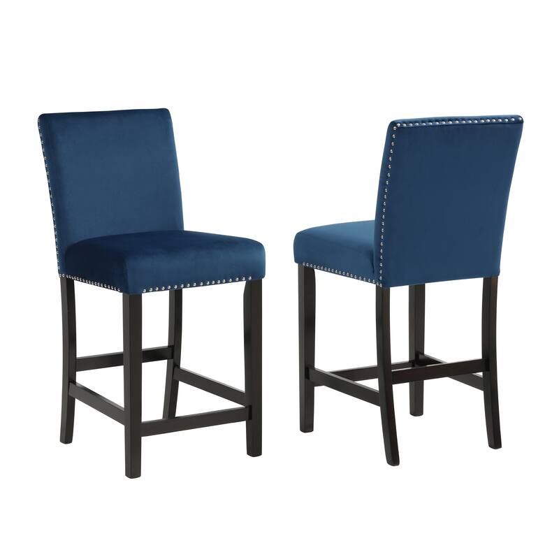 Contemporary Velvet Counter Stool with Nailhead Trim,Set of 2