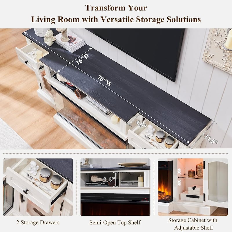 Farmhouse Electric Fireplace TV Stands up to 80", Entertainment Center