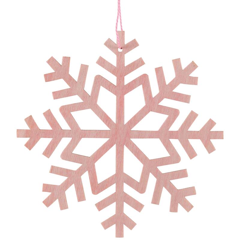 Wooden Snowflake Christmas Ornaments - 4.75" - Pink - Set of 4