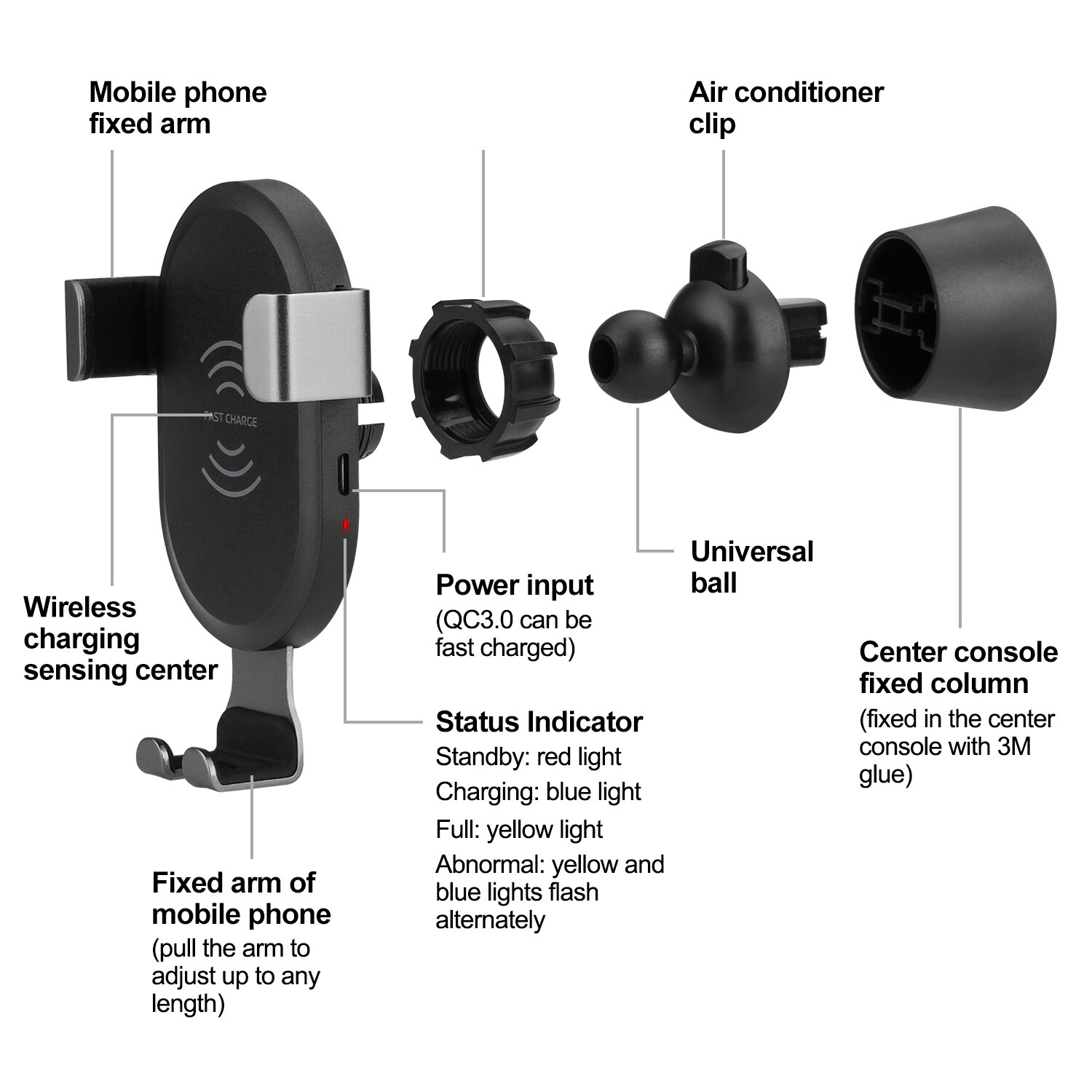 Agptek Car Mount Qi Wireless Charger For Iphonex 8plus Samsung S9 S8 Car Holder Stand