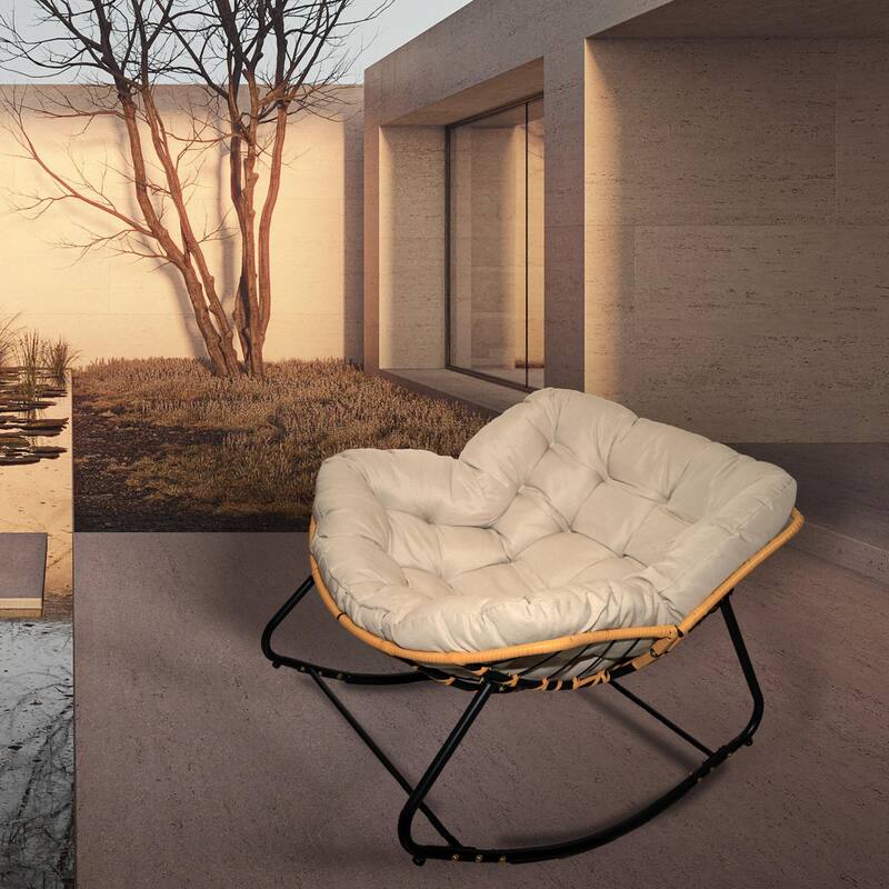 Oversized Outdoor Rocking Chair, Egg-Shaped Patio Rocker in All-Weather Rattan for Garden & Porch