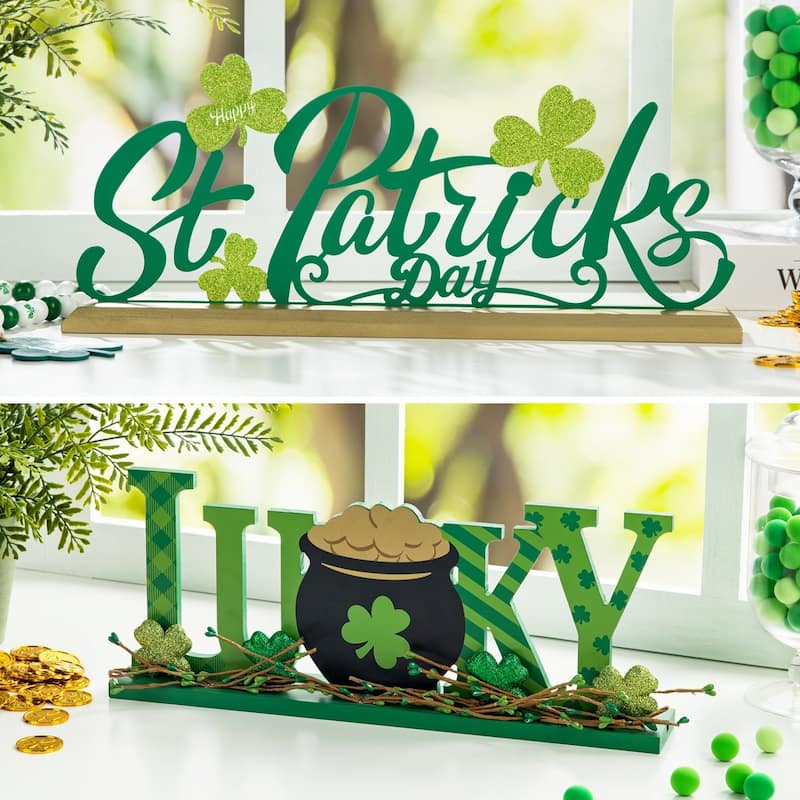 Glitzhome 16"L St. Patrick's Lucky Word Sign Table Decor