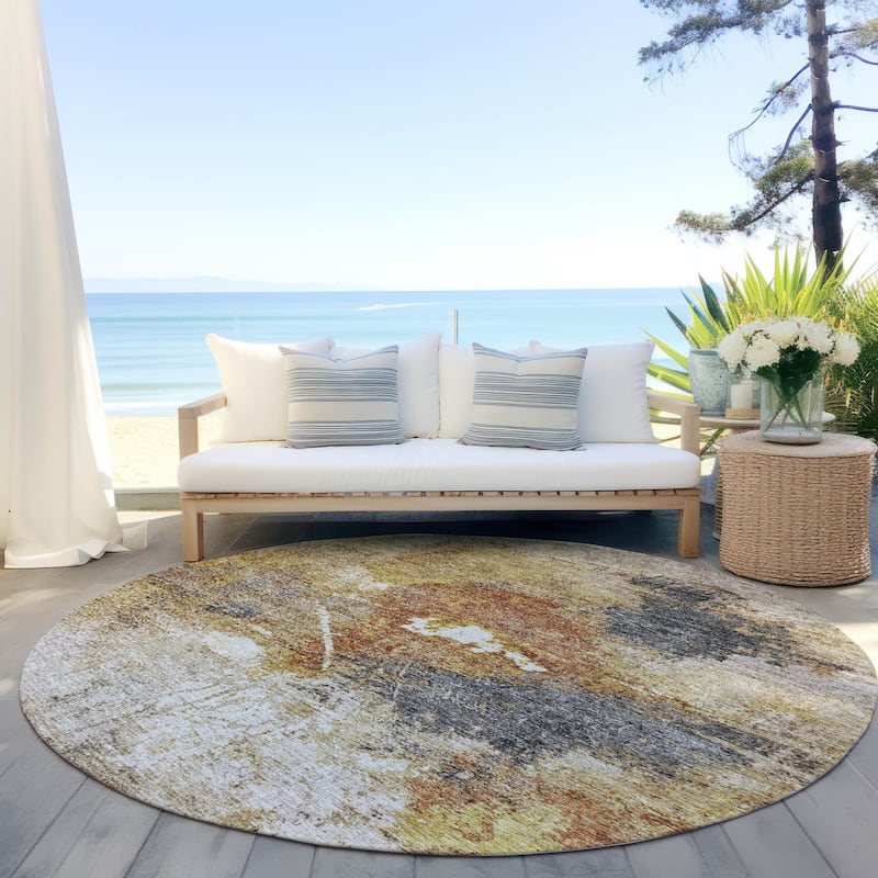 Machine Washable Indoor/ Outdoor Abstract Contemporary Chantille Rug