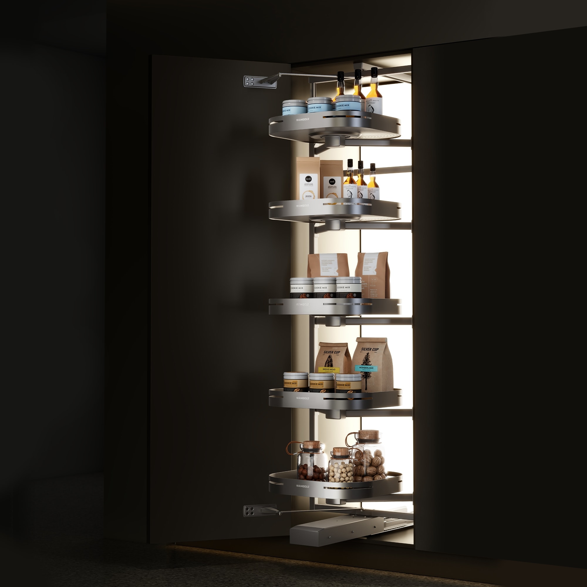 HIGOLD Tourbillon Adjustable 6-Shelf Pull-Out Basket for Tall Cabinet, 360 Degree Rotating Designed - For 23.6" W Cabinet