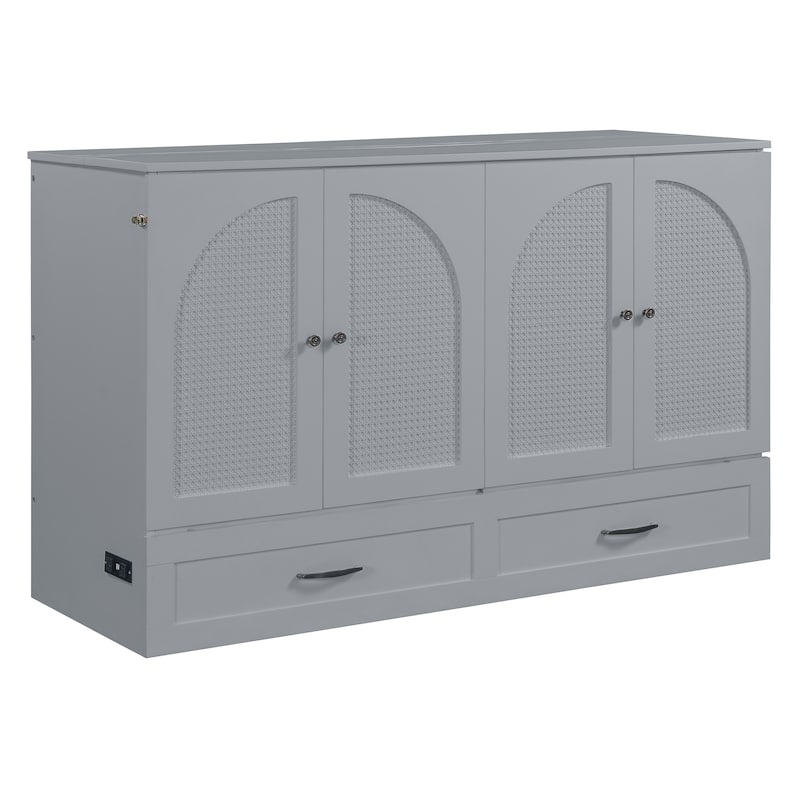 Queen Size Foldable Murphy Bed with Storage Drawers & USB Charging,Space Saving Wall Bed