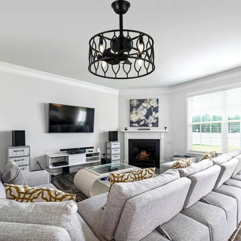 Bella Depot 19" Industrial Black Caged Ceiling Fan with Light Kit and Remote Control 6-Speed Reversible Motor - 18.9"