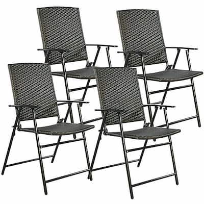 Costway Set of 4 Folding Rattan Chair Outdoor Indoor Furniture Brown - Set of 4
