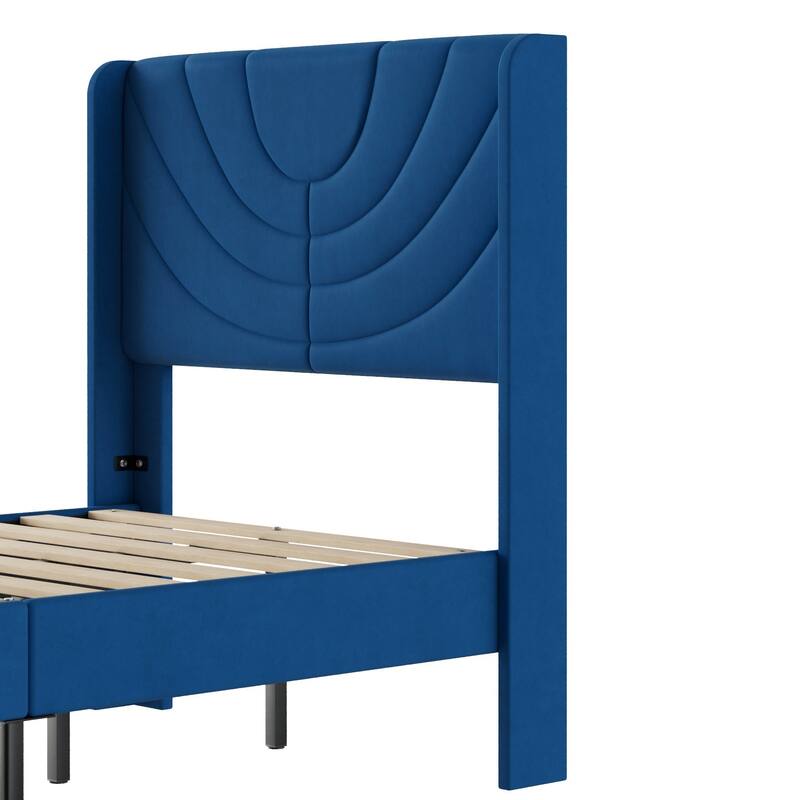 Javlergo Upholstered Bed Frame with Wingback Panel Headboard, No Box Spring Needed
