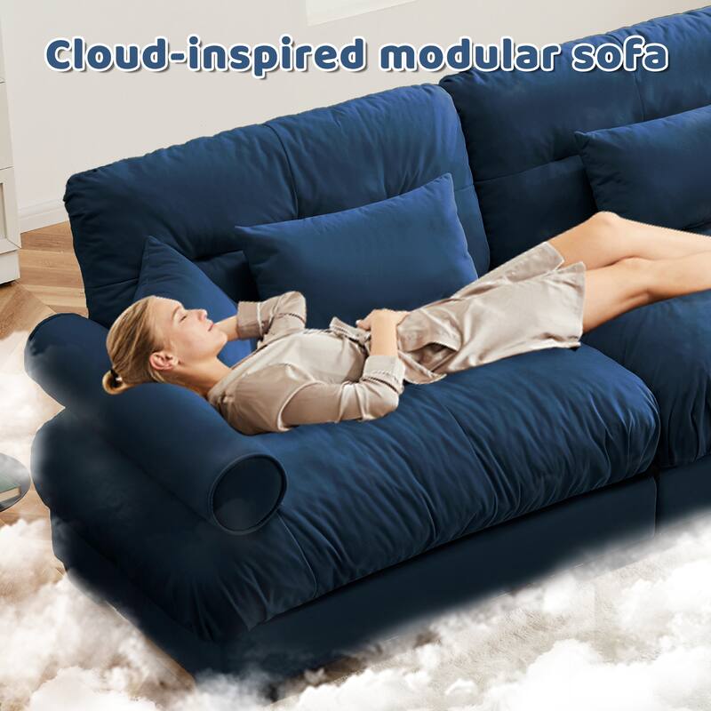Oversized 4-Seater Velvet Modular Sectional Sofa, 166" U-Shaped Couch Set with Ottoman, Modern Tufted Upholstered Sofa