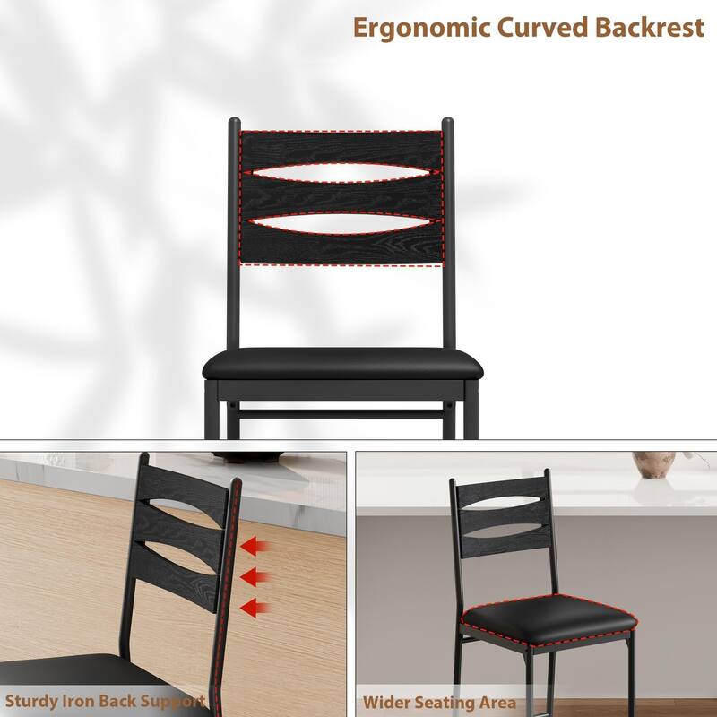Bar Stools Set of 2 - Thick Cushioned Faux Leather Stools with Islamic Geometric Backrest, Gold Accent Footrest