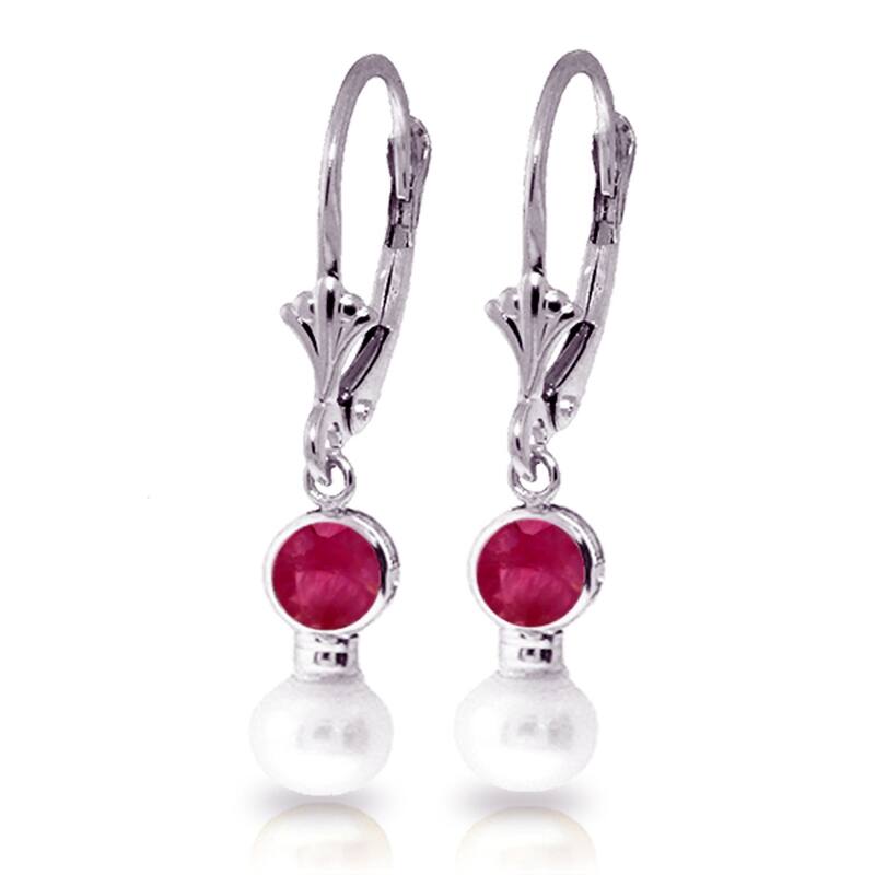 5.2 Carat 14K Solid Gold Leverback Earrings Natural Pearl Ruby - White
