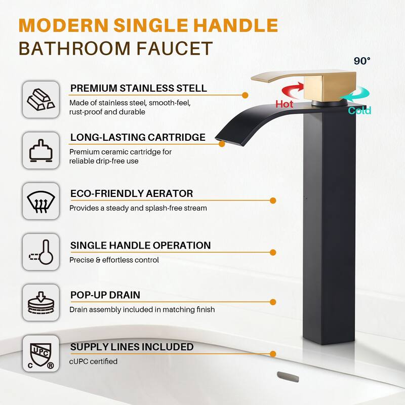 WOWOW Single Handle Single Hole Waterfall Bathroom Vessel Faucet