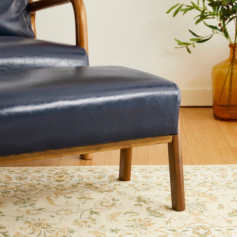 Glitzhome 24.5"W Leatherette Accent Stool With Walnut Rubberwood Legs