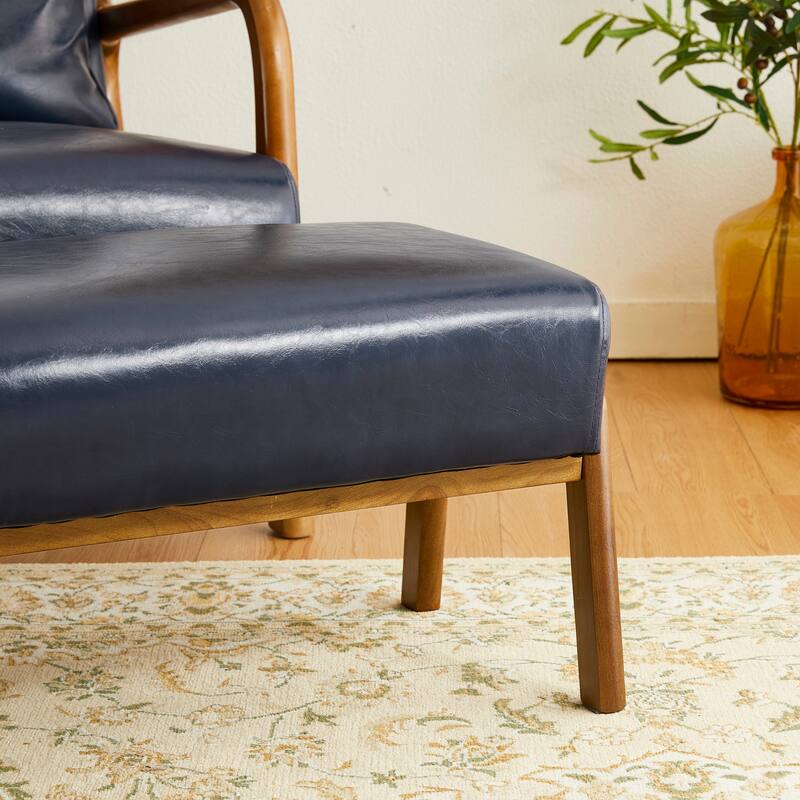 Glitzhome 30.75"H Mid-Century PU Leather Armchair with Ottoman Set