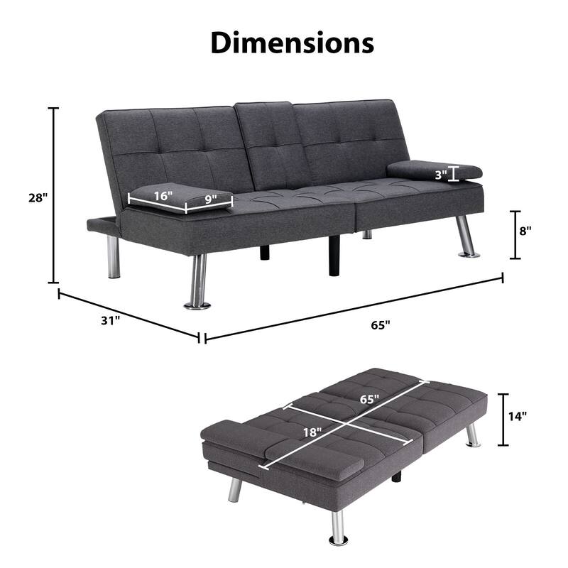 Linen Upholstered Modern Convertible Folding Futon Sofa Bed for Compact Living Space