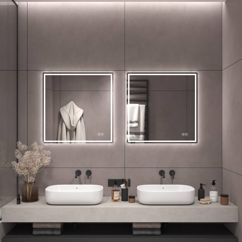 CB HOME LED Bathroom Mirror, Lighted Wall Mounted Mirror, Frameless Vanity Mirror, Anti-Fog, Dimmable,Three Color - 30''X30''