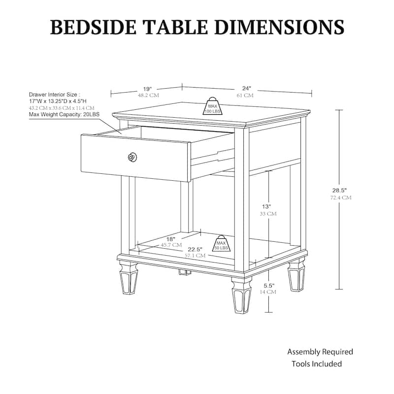 Madison Park Signature Victoria one-drawer wood bedside table with shelf