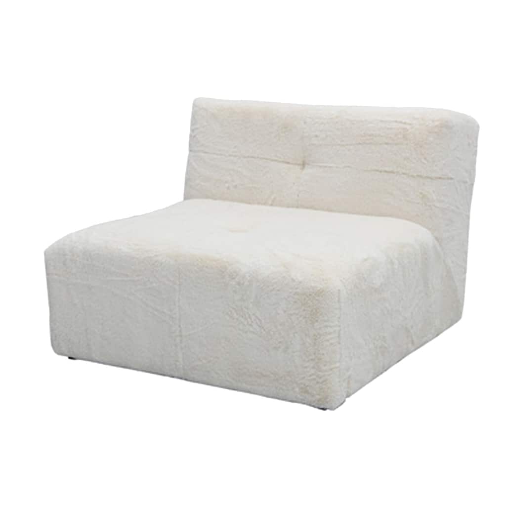 Accent Chair, Cushioned Tufted Seat and Back, White Polyester Faux Fur