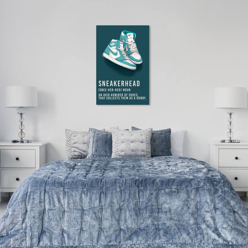 Wynwood Studio Fashion and Glam Aqua Sneakerhead Blue and Teal Modern & Contemporary Wall Art Canvas Print - 36 x 24