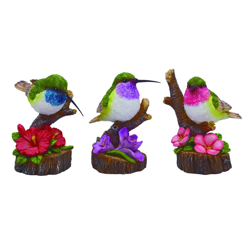 Transpac Resin Hummingbird Flower Figurine Set of 3 Spring Home Decorations
