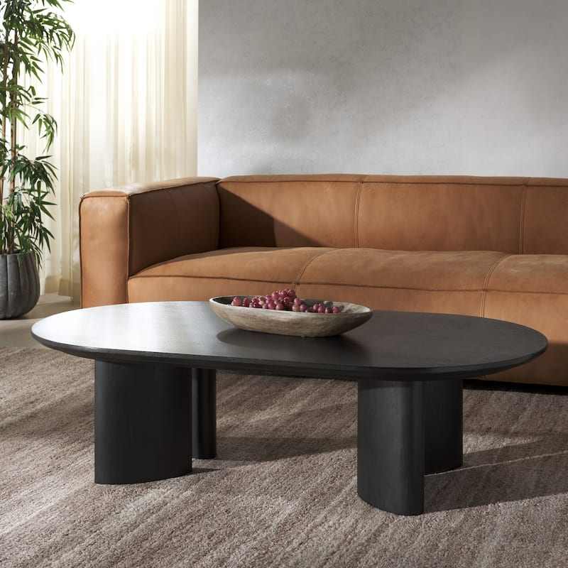 SAFAVIEH Couture Barnard Oval Wood Coffee Table - 56"W x 30"D x 15"H - Black