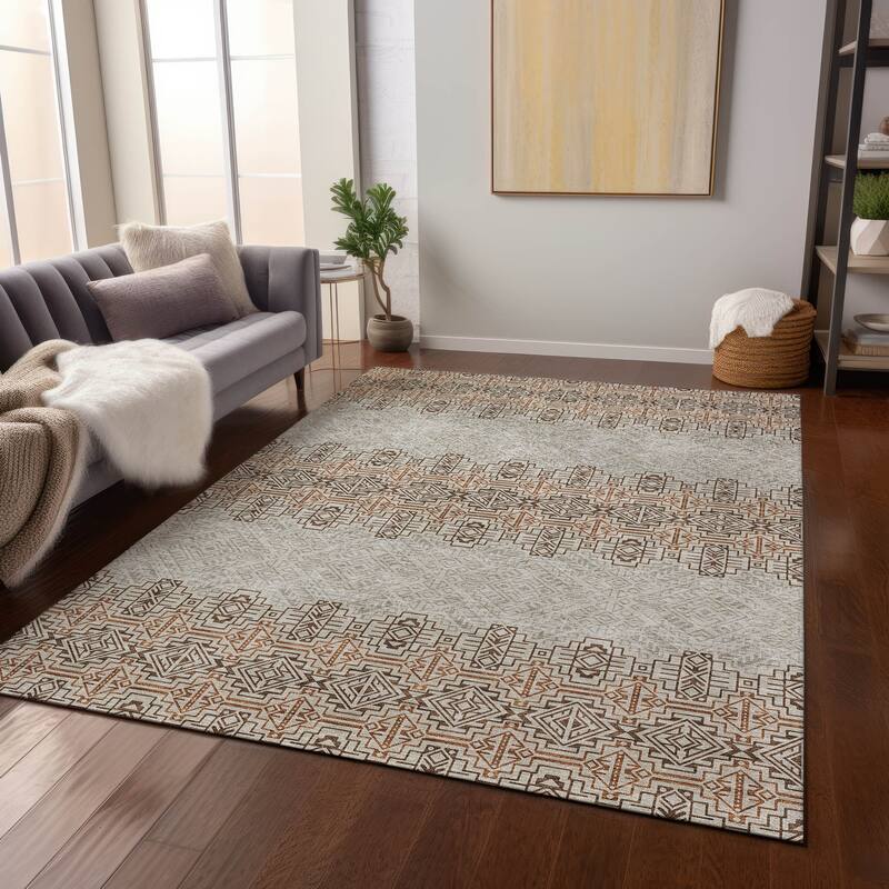 Machine Washable Indoor/ Outdoor Moroccan Boho Chantille Rug