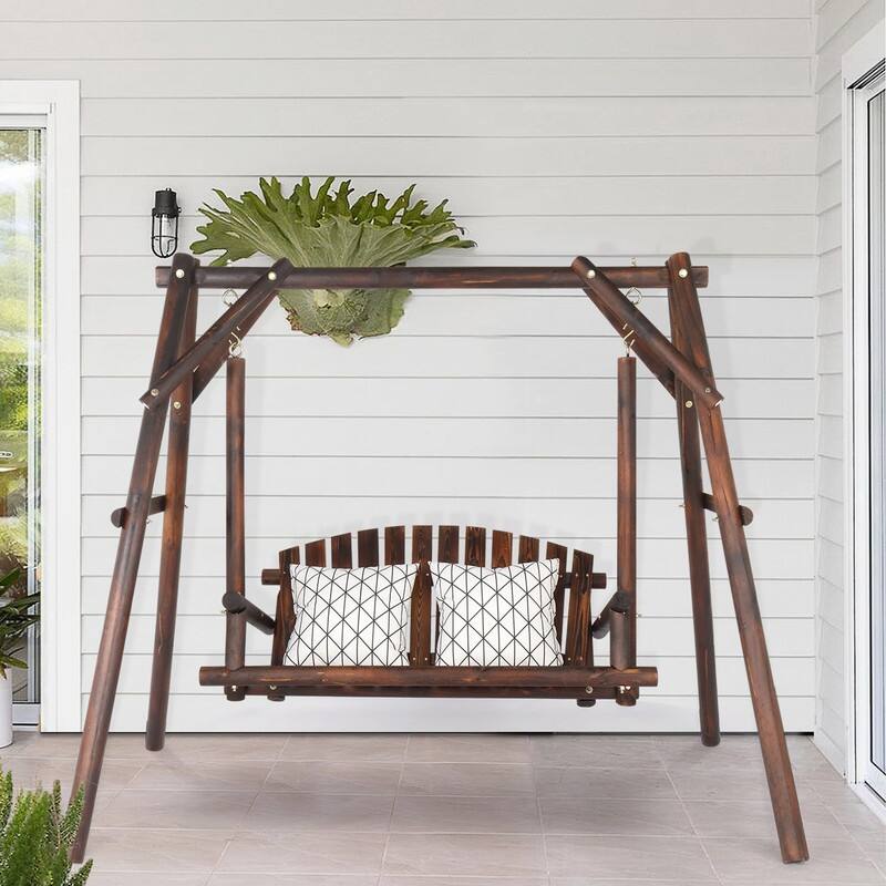 78 In. 2-Person Wood Patio Swing With Stand