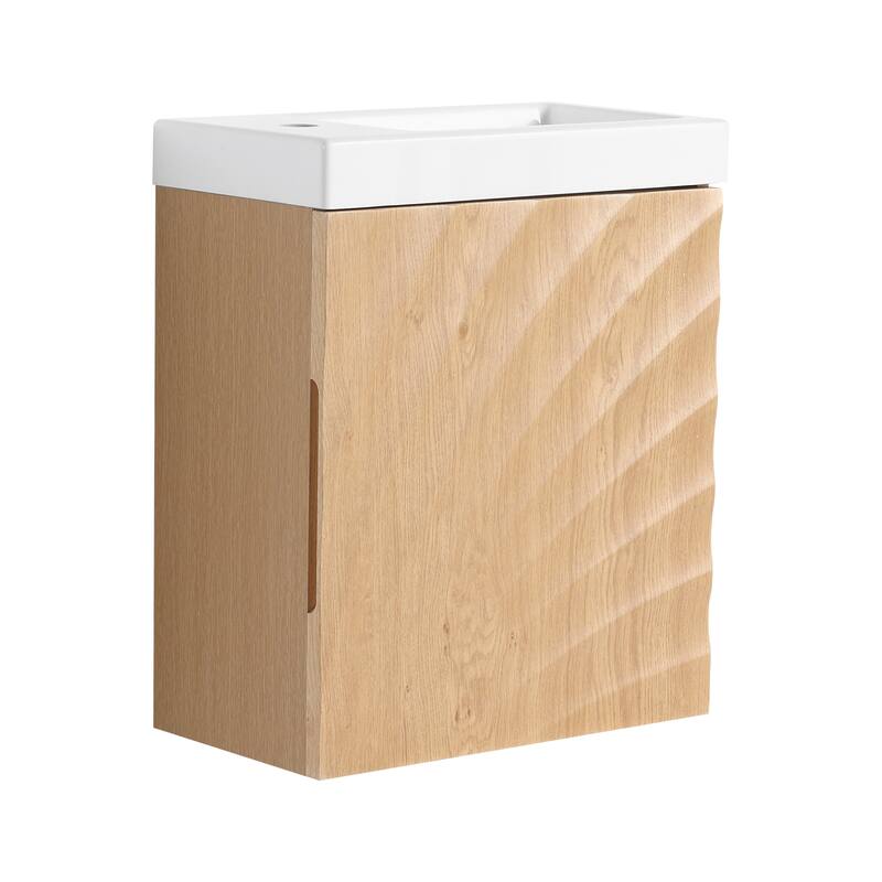 GDFStudio - Helsinki 18.5" Modern Wall-Mounted Bathroom Vanity Set with Resin Sink, Soft Closing Door & Antirust Hardware