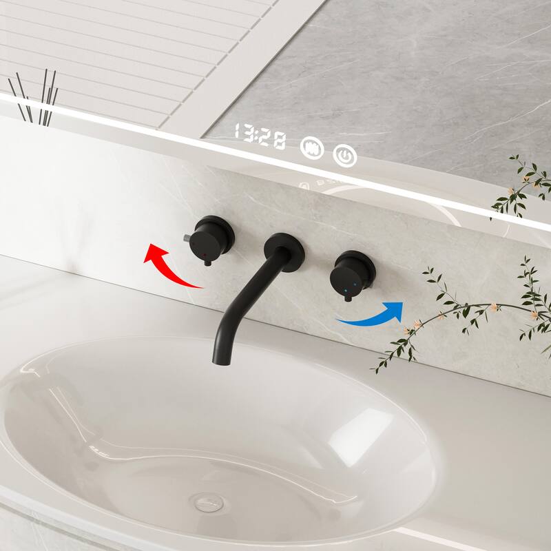 Modland Wall Mounted 3-Hole Bathroom Sink Faucet Widespread with 2 Handles