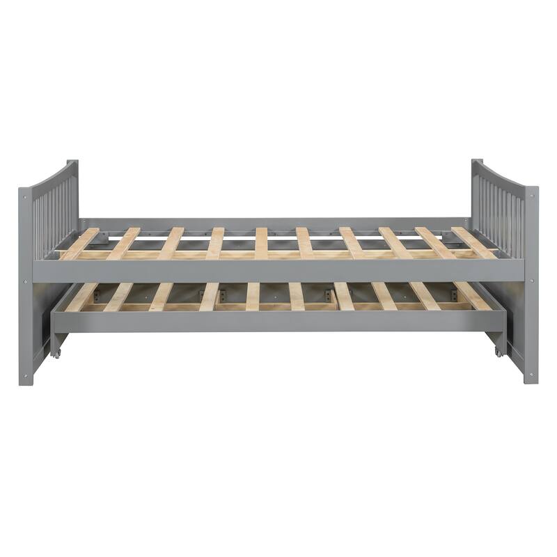 Wood Captains Bed Storage Daybed Full Size Platform Bed with Twin Size Trundle and Drawers, Built-in Smoothly Casters