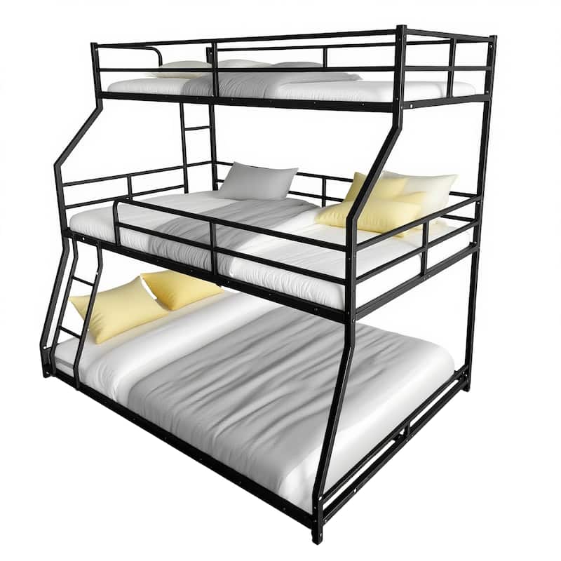 Triple Bed with Long and Short Ladder & Full-Length Guardrails , Easy Assembly ,for Kid Boy Girl ,Black