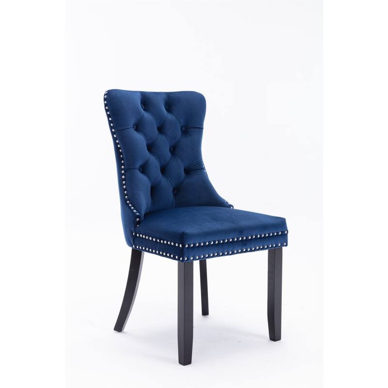 Tufted Velvet Upholstered Dining Chair with Wood Legs Set of 2