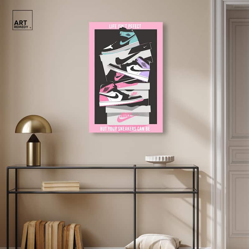 Pastel Big Sneaker Stack Canvas by Art Remedy, Gallery Wrapped