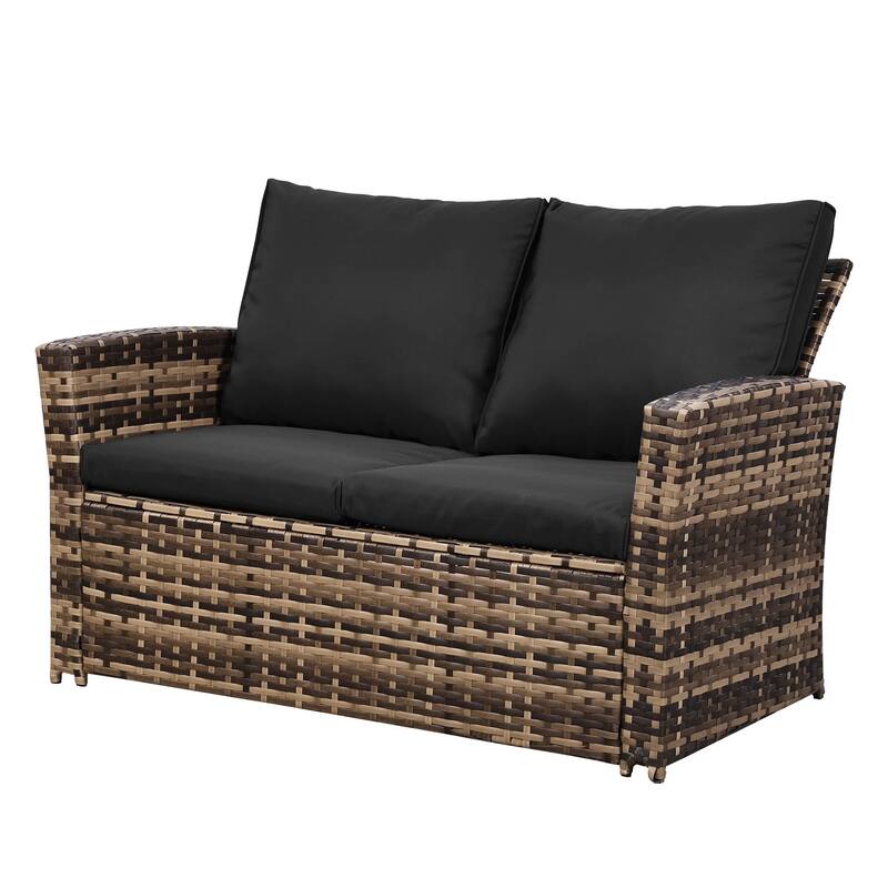 4-Piece Wicker Outdoor Sofa Set, 1 Loveseats, 2 Single Sofas, 1 Table