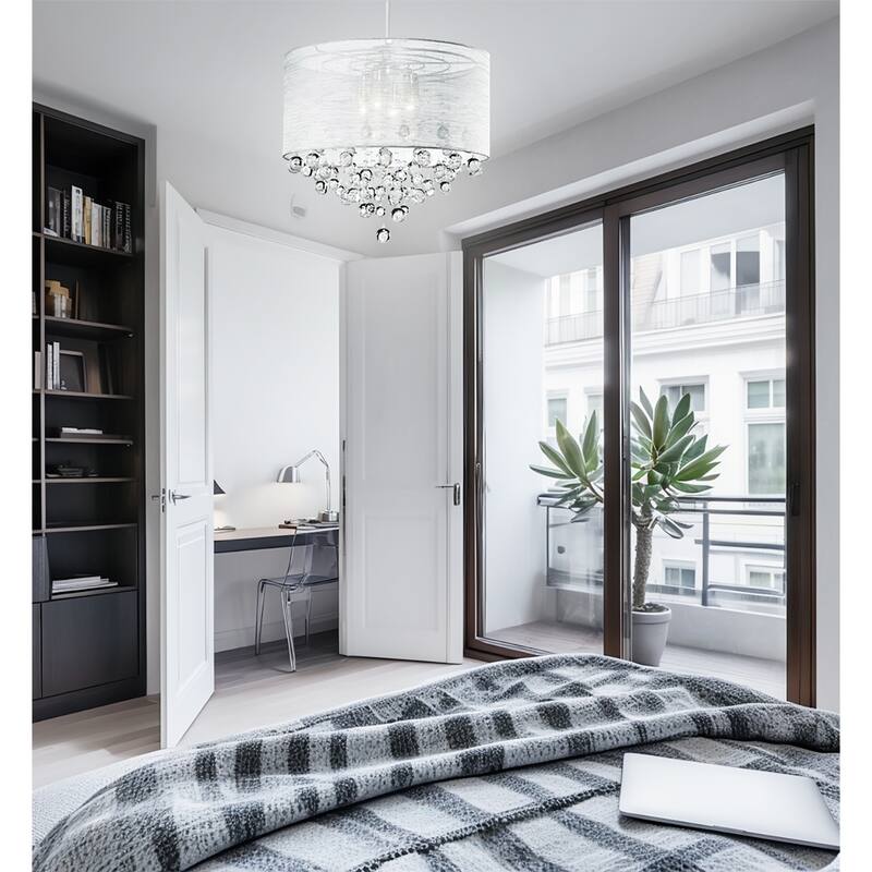 20 Inches 4 - Light Drum Chandelier with Bubble Crystal Accents Luxury Chic Pendant Lamp - N/A