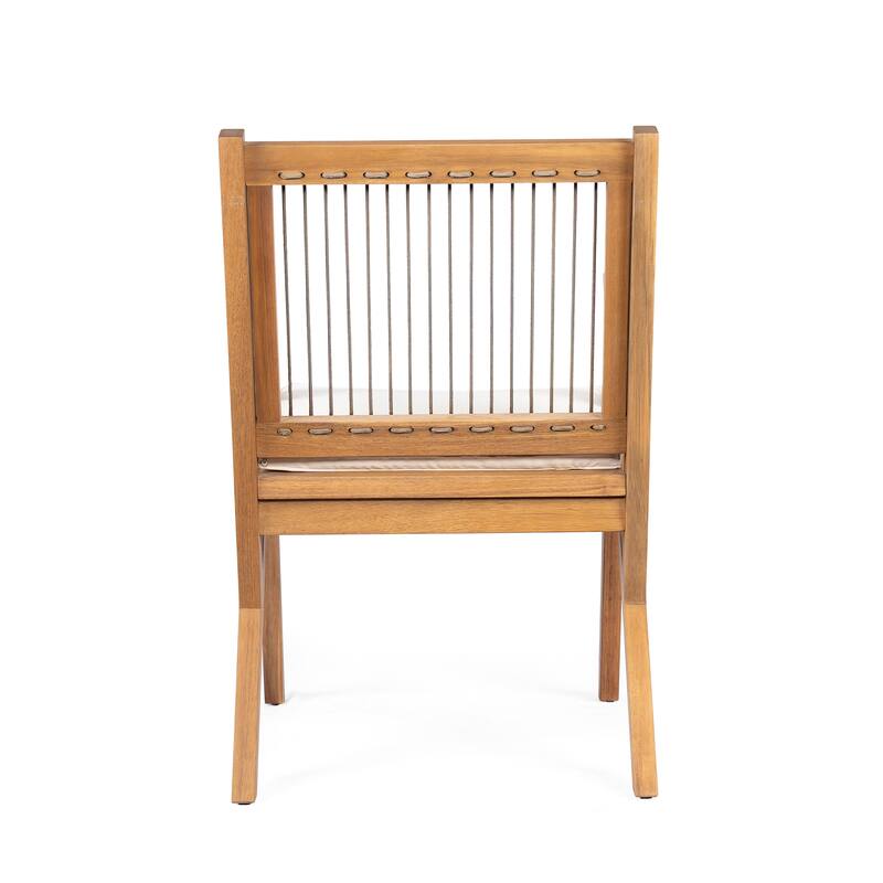 Roomfitters Outdoor Acacia Wood Dining Chairs with Woven Rope Back and Cushions, Teak Set of 2