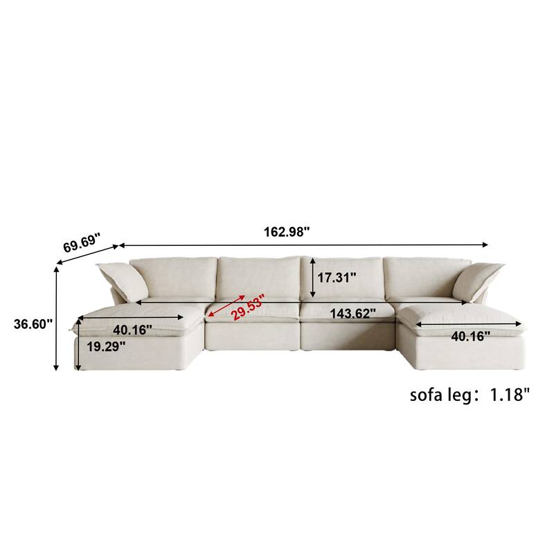 162''W Linen Blend Sectional Sofa with 2 Ottomans U-shaped Sofa Couch